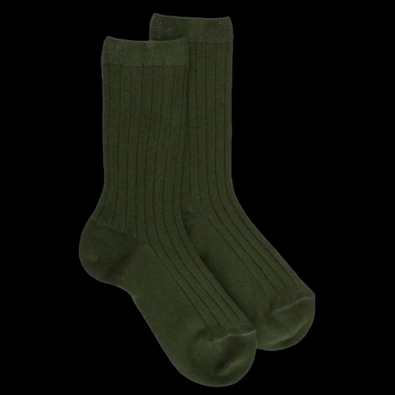 chaussettes_enfants_ctele_0-9.webp Enfant Doré Doré Chaussettes^Chaussettes enfants côtelées en coton doux - Vert sapin