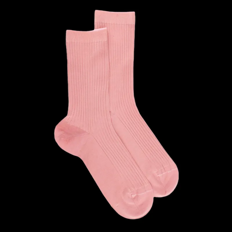chaussettes_femme__ctes_e_0-1.webp Femme Doré Doré Chaussettes^Chaussettes femme à côtes en fil d'Écosse - Rose Praline