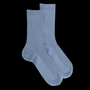 Femme Doré Doré Chaussettes^Chaussettes femme à côtes en fil d'Écosse - Bleu Antarctique