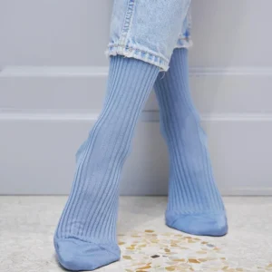 Femme Doré Doré Chaussettes^Chaussettes femme à côtes en fil d'Écosse - Bleu Antarctique
