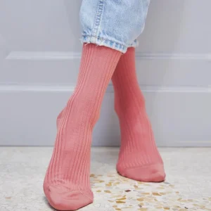 Femme Doré Doré Chaussettes^Chaussettes femme à côtes en fil d'Écosse - Rose Jouy