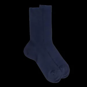 Femme Doré Doré Chaussettes^Chaussettes femme à côtes sans bord élastique en fil d'Écosse - Bleu Matelot
