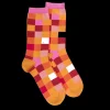 Femme Doré Doré Chaussettes^Chaussettes femme échiqiuer en coton égyptien - Maïs & Rose coulis
