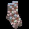 Femme Doré Doré Chaussettes^Chaussettes femme échiqiuer en coton égyptien - Blanc Grive & Gris connemara
