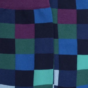 Femme Doré Doré Chaussettes^Chaussettes femme échiqiuer en coton égyptien - Bleu Matelot & Quetsche
