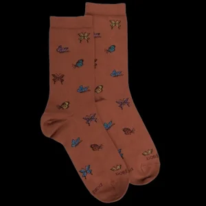 Femme Doré Doré Chaussettes^Chaussettes femme en coton à motif papillon - Orange écureuil