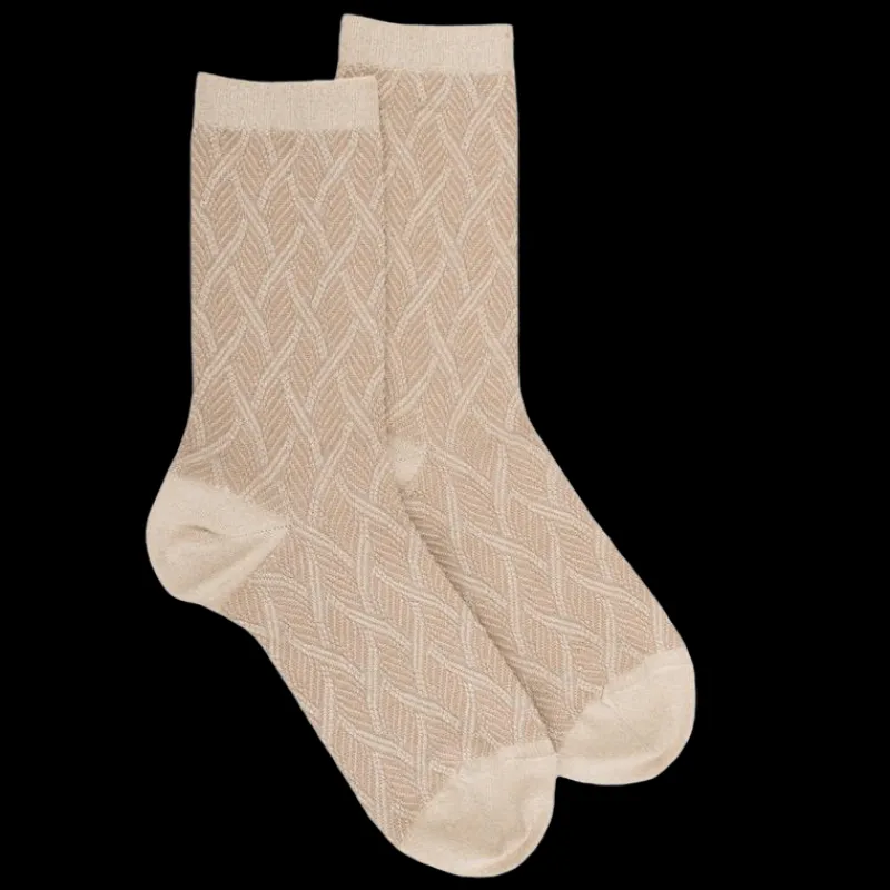 chaussettes_femme_en_coto_0-12.webp Femme Doré Doré Chaussettes^Chaussettes femme en coton et laine à motif entrelacés effet brillant - Beige Désert