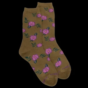 Femme Doré Doré Chaussettes^Chaussettes femme en coton à motif fleurs - Vert pistache