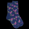 Femme Doré Doré Chaussettes^Chaussettes femme en coton à motif fleurs - Bleu Caban