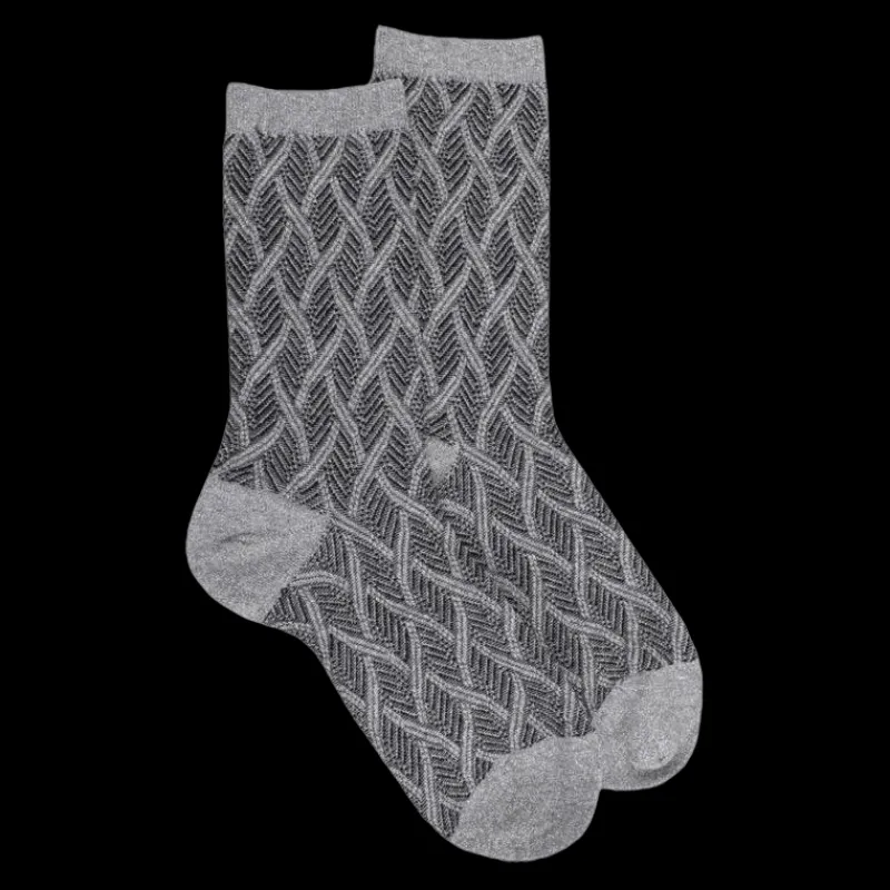 chaussettes_femme_en_coto_0-27.webp Femme Doré Doré Chaussettes^Chaussettes femme en coton et laine à motif entrelacés effet brillant - Gris oxford