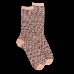Femme Doré Doré Chaussettes^Chaussettes femme en coton à motif géométrique - Rose poudré