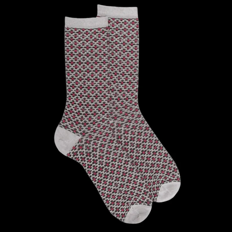 chaussettes_femme_en_coto_0-4.webp Femme Doré Doré Chaussettes^Chaussettes femme en coton à motif géométrique - Gris Brouillard
