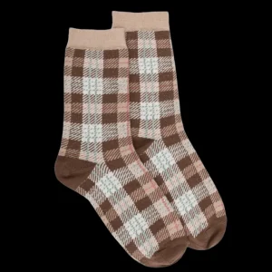 Femme Doré Doré Chaussettes^Chaussettes femme en coton à motif tartan effet brillant -
