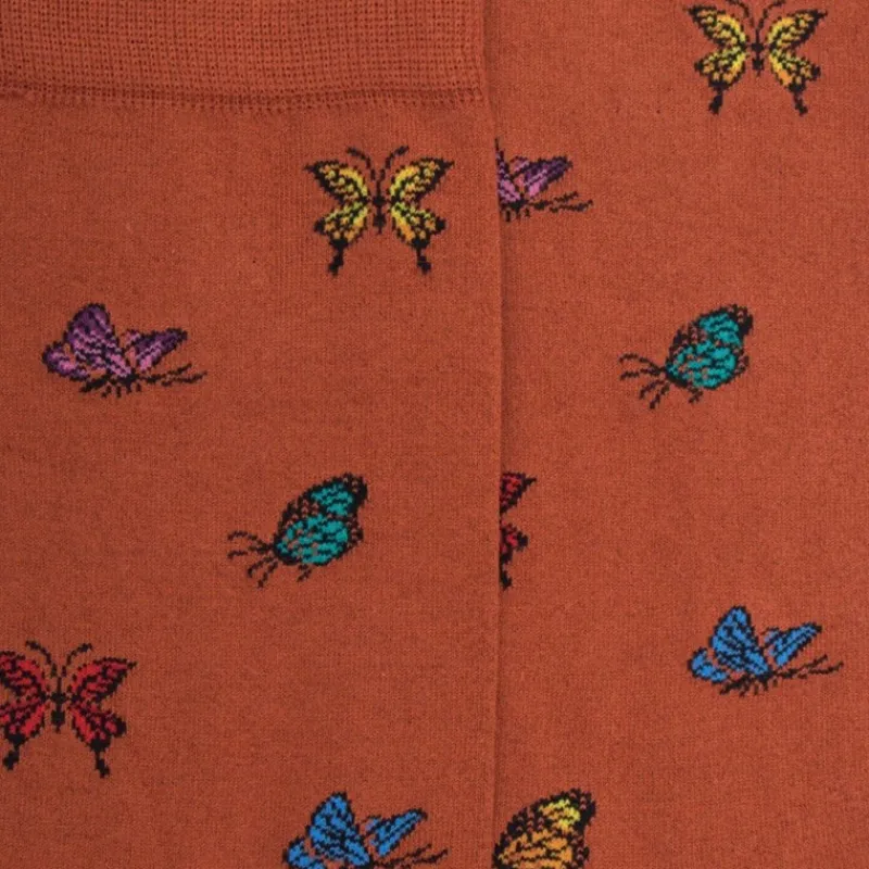 chaussettes_femme_en_coto_1-1.webp Femme Doré Doré Chaussettes^Chaussettes femme en coton à motif papillon - Orange écureuil