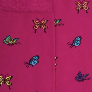 Femme Doré Doré Chaussettes^Chaussettes femme en coton à motif papillon - Rose Flamboyant