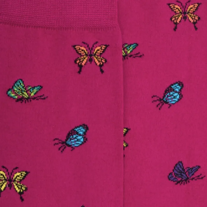 chaussettes_femme_en_coto_1-2.webp Femme Doré Doré Chaussettes^Chaussettes femme en coton à motif papillon - Rose Flamboyant