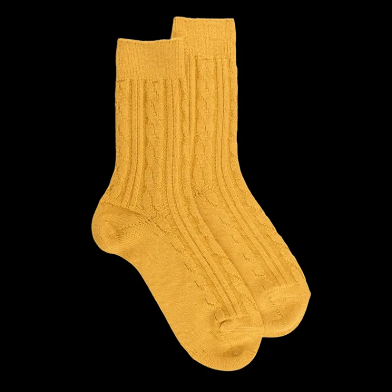 chaussettes_femme_en_lain_0-16.webp Femme Doré Doré Chaussettes^Chaussettes femme en laine à motif torsadés - Jaune Moutarde