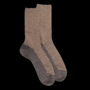 Femme Doré Doré Chaussettes^Chaussettes femme en laine et angora sans bord élastique effet brillant - Brun fourmi & Camel