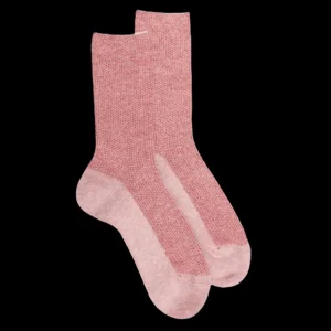 Femme Doré Doré Chaussettes^Chaussettes femme en laine et angora sans bord élastique effet brillant - Provence & Rouge amarante
