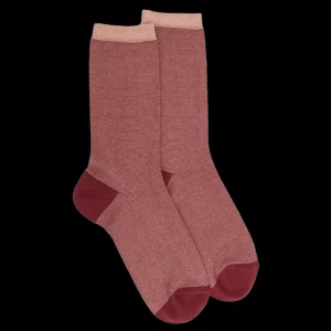 Femme Doré Doré Chaussettes^Chaussettes femme en laine à mini rayures effet brillant - Rouge pommard