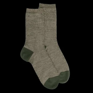 Femme Doré Doré Chaussettes^Chaussettes femme laine avec micro pois effet brillant - Vert cyprès
