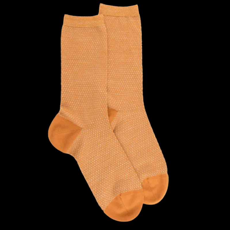 chaussettes_femme_laine_a_0.webp Femme Doré Doré Chaussettes^Chaussettes femme laine avec micro pois effet brillant - Orange épices