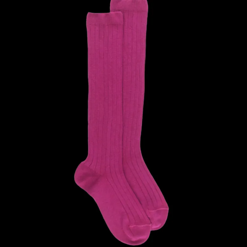 chaussettes_hautes_cteles_0-6.webp Enfant Doré Doré Chaussettes Hautes^Chaussettes hautes côtelées en coton doux pour enfants - Rose flamboyant