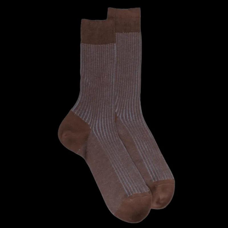 chaussettes_homme__ctes_b_0-2.webp Homme Doré Doré Chaussettes^Chaussettes homme à côtes bicolores en fil d'Écosse - Bois & Bleu Antarctique