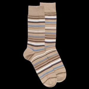Homme Doré Doré Chaussettes^Chaussettes homme à rayures en fil d'Écosse - Beige Sable & Bois