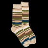 Homme Doré Doré Chaussettes^Chaussettes homme à rayures en fil d'Écosse - Beige Lin & Écru