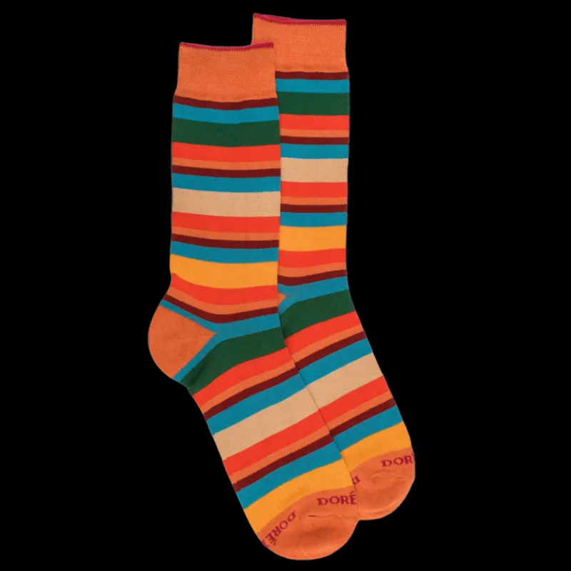 chaussettes_homme__rayure_0-8.webp Homme Doré Doré Chaussettes^Chaussettes homme à rayures en fil d'Écosse - Oranger & Vert thym