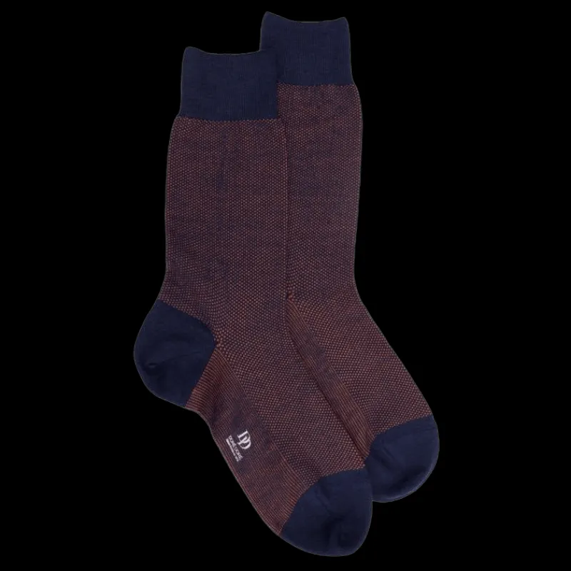 chaussettes_homme_caviar__0-2.webp Homme Doré Doré Chaussettes^Chaussettes homme caviar en laine merinos - Bleu caban & Orange cognac