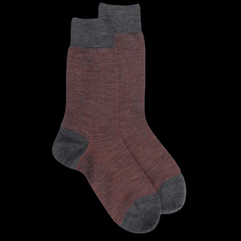 chaussettes_homme_caviar__0-4.webp Homme Doré Doré Chaussettes^Chaussettes homme caviar en laine merinos - Gris étain & Orange henné