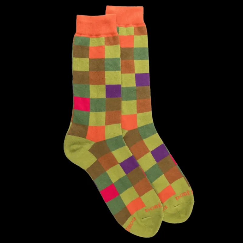 chaussettes_homme_chiquie_0-1.webp Homme Doré Doré Chaussettes^Chaussettes homme échiquier en coton - Vert Absinthe & Orange