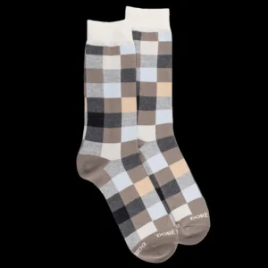 Homme Doré Doré Chaussettes^Chaussettes homme échiquier en coton - Gris & Écru