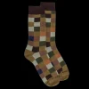 Homme Doré Doré Chaussettes^Chaussettes homme échiquier en coton - Vert pistache & marron chocolat