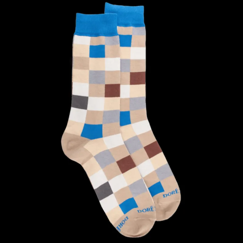 chaussettes_homme_chiquie_0-9.webp Homme Doré Doré Chaussettes^Chaussettes homme échiquier en coton - Beige Grège & Bleu