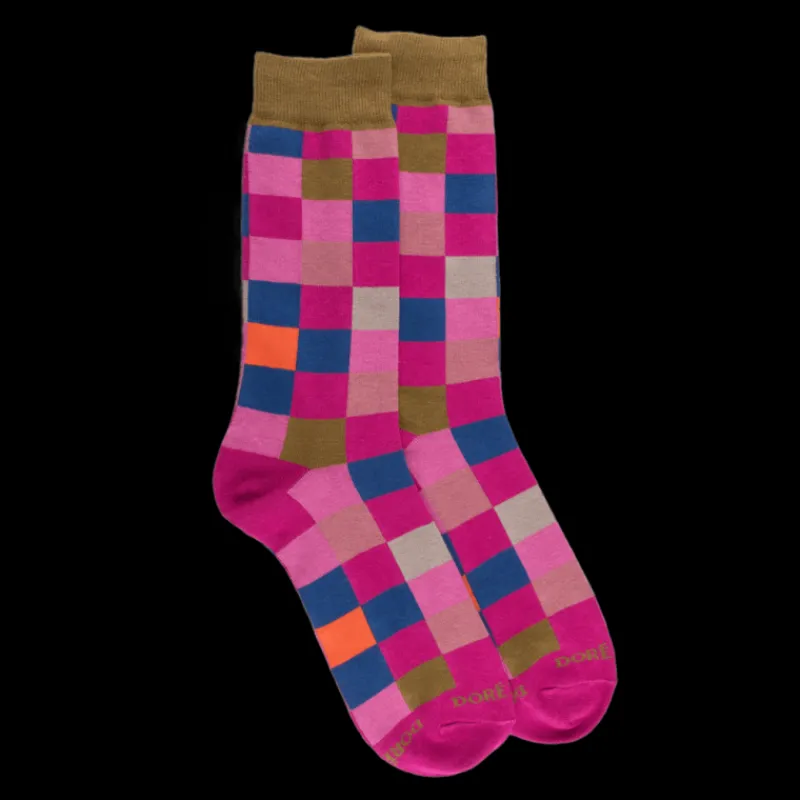chaussettes_homme_chiquie_0.webp Homme Doré Doré Chaussettes^Chaussettes homme échiquier en coton - Rose Flamboyant & Vert pistache