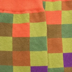 Homme Doré Doré Chaussettes^Chaussettes homme échiquier en coton - Vert Absinthe & Orange
