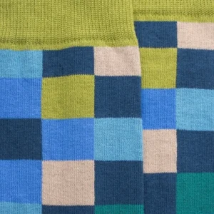 Homme Doré Doré Chaussettes^Chaussettes homme échiquier en coton - Bleu Croisette & Vert Absinthe