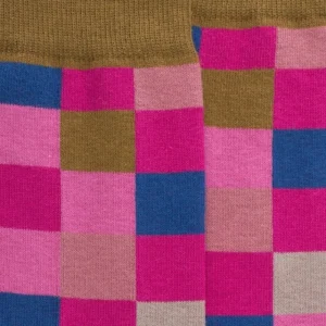 Homme Doré Doré Chaussettes^Chaussettes homme échiquier en coton - Rose Flamboyant & Vert pistache