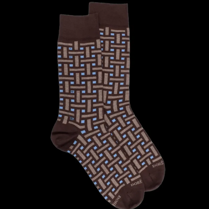 chaussettes_homme_en_coto_0-15.webp Homme Doré Doré Chaussettes^Chaussettes homme en coton à motif géométrique - Marron Chocolat