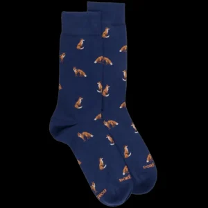 Homme Doré Doré Chaussettes^Chaussettes homme en coton à motif renard - Bleu Voilier