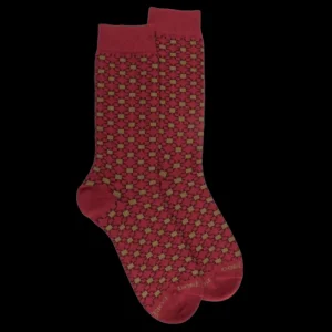 Homme Doré Doré Chaussettes^Chaussettes homme en coton à motif géométrique - Rouge pommard
