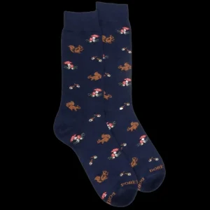 Homme Doré Doré Chaussettes^Chaussettes homme en coton avec motif d'écureuil et de champignons - Bleu Voilier