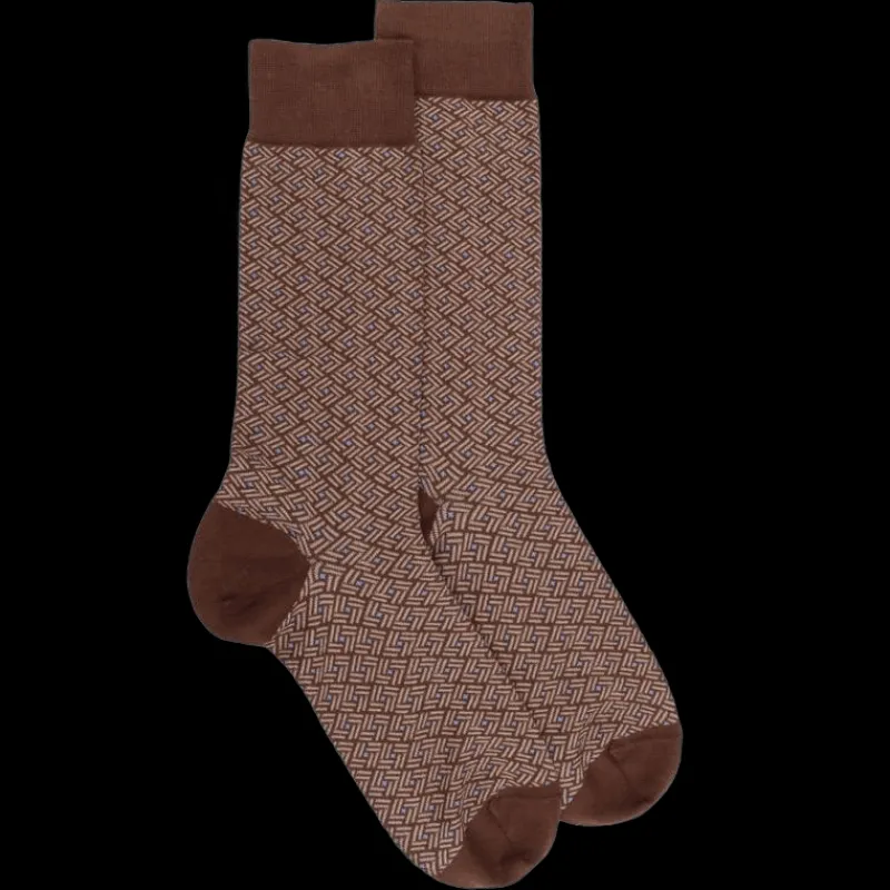 chaussettes_homme_en_coto_0-41.webp Homme Doré Doré Chaussettes^Chaussettes homme en coton à motif géométrique - Marron cacao