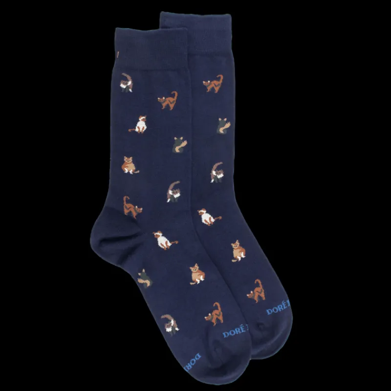 chaussettes_homme_en_coto_0-58.webp Homme Doré Doré Chaussettes^Chaussettes homme en coton à motif chats - Bleu Matelot