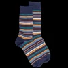 Homme Doré Doré Chaussettes^Chaussettes homme en coton à rayures fines multicolores - Bleu Caban & Vert verger