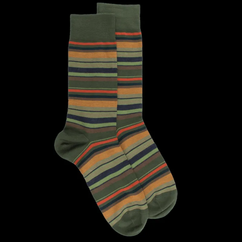 chaussettes_homme_en_coto_0-62.webp Homme Doré Doré Chaussettes^Chaussettes homme en coton à rayures fines multicolores - Vert cyprès & Orange henné