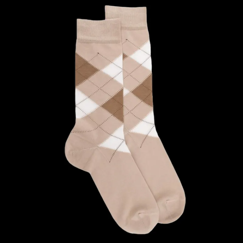 chaussettes_homme_en_coto_0-78.webp Homme Doré Doré Chaussettes^Chaussettes homme en coton à motifs intarsia - Beige Grège